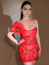 Strapless Sequin Dress Red