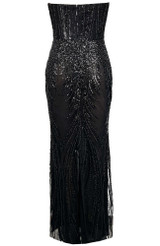 Strapless Draped Sequin Maxi Dress Black