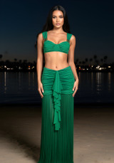 Draped Ruffle Tassel Two Piece Maxi Dress Green