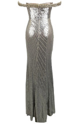 Embellished Bardot Sequin Maxi Dress Platinum