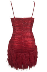 Draped Sparkly Feather Dress Red Draped Sparkly Feather Dress Red