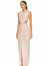 Floral Detail Embellished Maxi Dress Nude Pink Floral Detail Embellished Maxi Dress Nude Pink