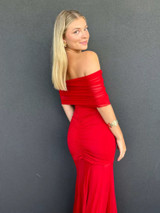 Ruched Bardot Maxi Dress Red