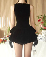 Puff Detail Velvet Dress Black Puff Detail Velvet Dress Black