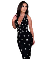 Halter Crystal Detail Backless Maxi Dress Black