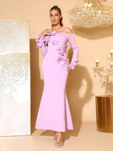 Long Sleeve Floral Bardot Maxi Dress Pink Long Sleeve Floral Bardot Maxi Dress Pink