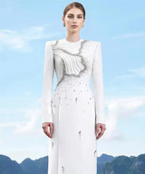 Long Sleeve Crystal Maxi Dress White Long Sleeve Crystal Maxi Dress White