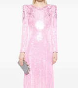 Long Sleeve Crystal Sequin Maxi Dress Pink Long Sleeve Crystal Sequin Maxi Dress Pink