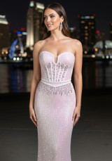 Strapless Bustier Crystal Sequin Maxi Dress Pink
