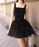 Crystal Bow Detail A Line Dress Black