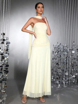 Strapless Ruched A Line Maxi Dress Yellow Strapless Ruched A Line Maxi Dress Yellow