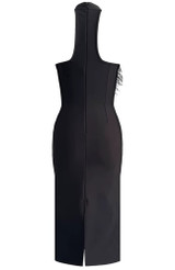 Feather Crystal Floral Midi Dress Black