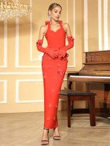 Halter Floral Gloves Maxi Dress Red Halter Floral Gloves Maxi Dress Red