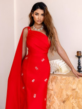Cape Sleeve Crystal Maxi Dress Red Cape Sleeve Crystal Maxi Dress Red