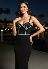 Crystal Embellished Bustier Maxi Dress Black