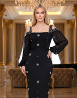 Long Sleeve Crystal Cold Shoulder Maxi Dress Black Long Sleeve Crystal Cold Shoulder Maxi Dress Black