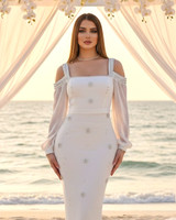 Long Sleeve Crystal Cold Shoulder Maxi Dress White