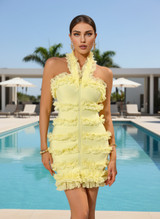 Halter Lace Ruffle Dress Yellow