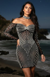 Long Sleeve Embellished Dress Black