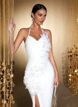 Halter Floral Pearl Maxi Dress White