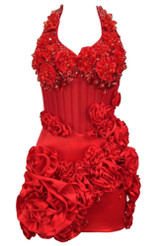 Halter Crystal Floral Dress Red