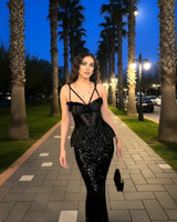 Floral Sequin Bustier Maxi Dress Black