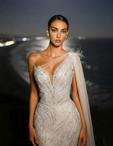 One Shoulder Pearl Sequin Maxi Dress White