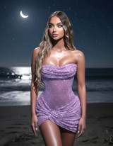 Strapless Draped Sparkly Dress Purple