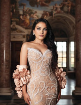Strapless Pearl Sequin Embellished Maxi Dress Nude