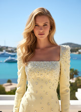 Long Sleeve Crystal Maxi Dress Yellow