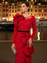 Long Sleeve Petal Detail Maxi Dress Red Long Sleeve Petal Detail Maxi Dress Red