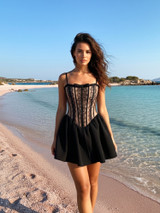 Bow Detail Lace A Line Dress Black
