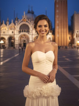 Strapless Draped Ruffle Maxi Dress Ivory