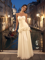 Strapless Draped Ruffle Maxi Dress Ivory