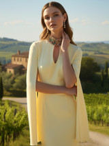 Long Sleeve Embellished Neck Maxi Dress Yellow