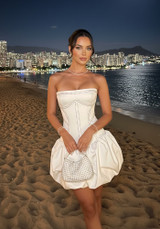 Strapless Studded Puff Dress White