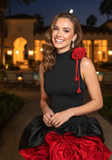 Floral Ruffle Dress Black Red