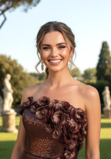 Strapless Sequin Floral Maxi Dress Brown