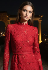 Long Sleeve Crochet Dress Red