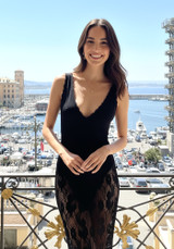 Scalloped Lace Midi Dress Black