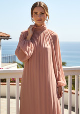 Long Sleeve Ruffle Maxi Dress Coral Pink