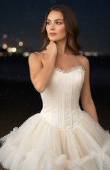 Strapless Crystal Mesh A Line Dress Ivory