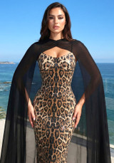 Cape Animal Print Maxi Dress