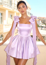 Bow Detail Skater Silk Dress Lavender
