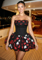 Strapless Floral Corset Bubble Dress Black