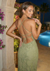 Floral Strappy Back A Line Maxi Dress Green