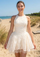 Halter Floral A Line Dress Ivory