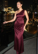 One Shoulder Draped Maxi Dress Burgundy