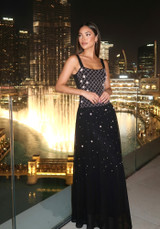 Crystal Embellished A Line Maxi Dress Black