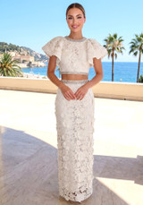 Crystal Floral Crochet Two Piece Maxi Dress Ivory